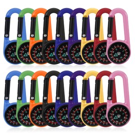 kodivenj Pack of 18 Compass with Carabiner Hook, Compass Key Ring, Colourful Mini Compass, Carabiner Compass Pendant, Multifunctional, Portable for Outdoor Hiking Camping