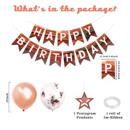 Rose Gold Happy Birthday Banner, 12in Birthday Balloons set with Rose Gold Latex Balloons Confetti Balloons Pentagram Pendant Rose Gold Birthday Decorations for Indoor and Outdoor Birthday Parties