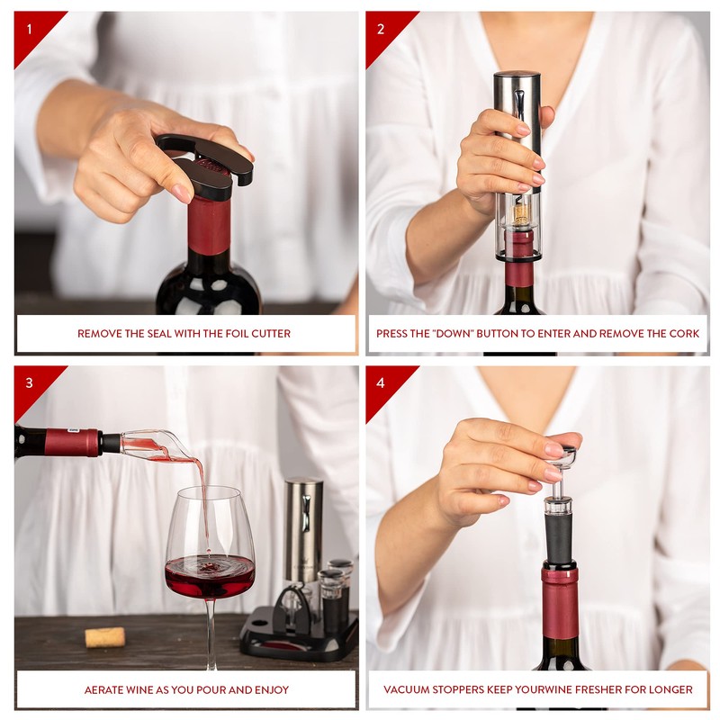 Premium Electric Wine Bottle Opener with Charging Base, Quality Italian