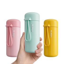 Mini Water Bottles 5oz Pack of 3, Small Insulated Water Bottles for Hot&Cold Drinks, Water Bottle Purse with Carry Handle - 100% Leakproof, Winter Essential for Hot Drinks (Mint+Pink+Yellow)
