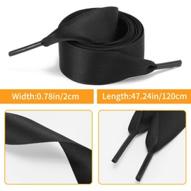 ZOOEASS 2 Pairs 47.24" Satin Ribbon Shoelaces 0.78" Wide Solid Flat Silk Shoe Laces for Sneakers Boots Women(2P-Black)