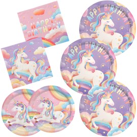 Unicorn Party Supplies Set for 16 - Unicorn Birthday Decorations with Dinner & Dessert Plates， Napkins - Ideal Unicorn Party Favors & Decor Kit