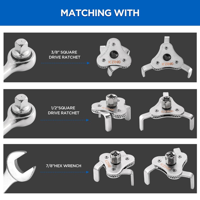 KZINO Oil Filter Removal Tool, Universal Oil Filter Wrench, Oil