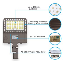 150w High Voltage 347v 480v LED Shoebox Area Light Parking Lot Lighting Street Lamp Stadium Light Flood Light Type III Distribution 5000k Daylight UL DLC 4.2 Approved (150w 347/480v, Slip Fitter)