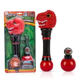 T-Rex Dinosaur Bubble Gun with Dazzling LED Lights, Forest & Twelfth 11.5” Bubble Wands for Kids, Battery-Powered Bubble Blaster, Includes Bubble Solution, Bubble Blower for Boys & Girls (T-Rex)