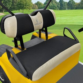 Golf Cart Seat Covers Fit for EZGO TXT RXV Club Car DS After 2000 Front Standard Seat,Stretchy Breathable Fabric Keeps Seats Cool,Adjustable Buckles Seat Cushion and Backrest Cover（Black&Beige）