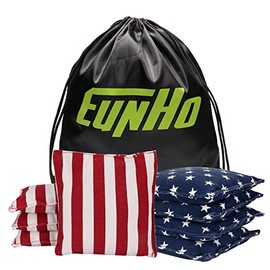 EunHo Corn Hole Beans Bags of 8 Extra Durable & Regulation Size, Non-Dusty All-Weather Cornhole Bags Includes Carry Bag (American Flag)