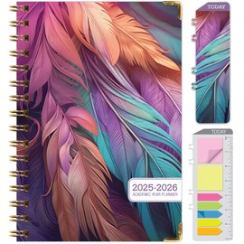 HARDCOVER Academic Year 2025-2026 Planner: (June 2025 Through July 2026) 5.5"x8" Daily Weekly Monthly Planner Yearly Agenda. Bookmark, Pocket Folder and Sticky Note Set (Pastel Peacock)