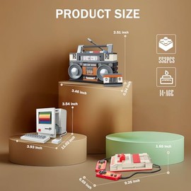 Juego de construcción de modelo vintage 3 en 1 para adultos, consola de juego retro, computadora, radio, modelo coleccionable y de exhibición, decoración para el hogar y la oficina, regalos
