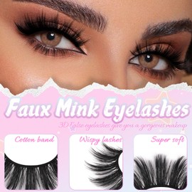 Losha False Eyelashes 10 Pairs Wispy Faux Mink Lashes Soft 3D Volume Fake Eyelashes Handmade Reusable False Lashes Dramatic Long Eye Lashes Pack (Glam)