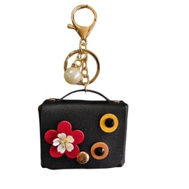 Mini Handbag Coin Purse Keychain for Women,Black Pendant Keyrings Makeup Bag,Storage Pouch