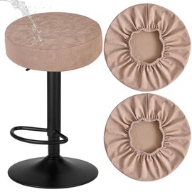 Bifaunvogel Stool Covers Round Waterproof PU Round Bar Stool Covers Stretch Barstool Seat Covers Round Bar Chair Covers with Elastic Bands Washable Stool Cushion Slipcovers Set of 2 Printed-Khaki