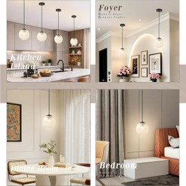 YSHomeStunn 6" Black Glass Globe Pendant Light 2 Pack Modern Adjustable Hanging Pendant Lights for Kitchen Island Mid-Century Pendants Light for Dining Room Living Room Bedroom（Bulbs Included）
