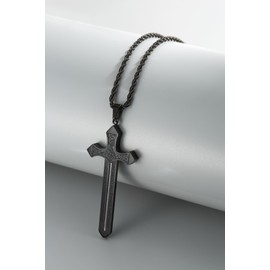 WanLike Strength Black Sword Necklace with stainless steel,Black Cross sword Necklace for Men Women
