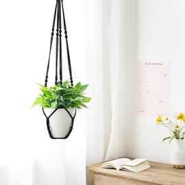 Mkono 43 Inch Macrame Plant Hanger Large for up to 12 Inch Pot Extra Long Hanging Plant Holder No Tassels Hanging Planter Basket with Wood Beads for Indoor Outdoor Boho Home Decor, Black
