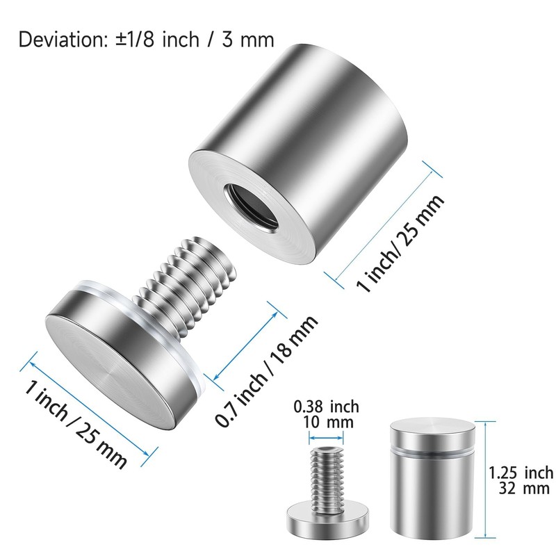 LuckIn 8 Pack Standoff Screws for Acrylic (1 in. Dia