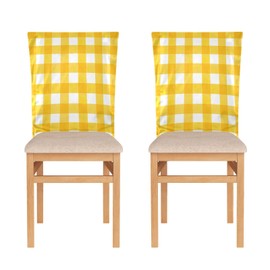 Bulletgxll Yellow and White Plaid Chair Covers for Dining Room Set of 2, Removable Chair Seat Covers Washable Chair Back Slipcover Protector for Home Kitchen Wedding Party