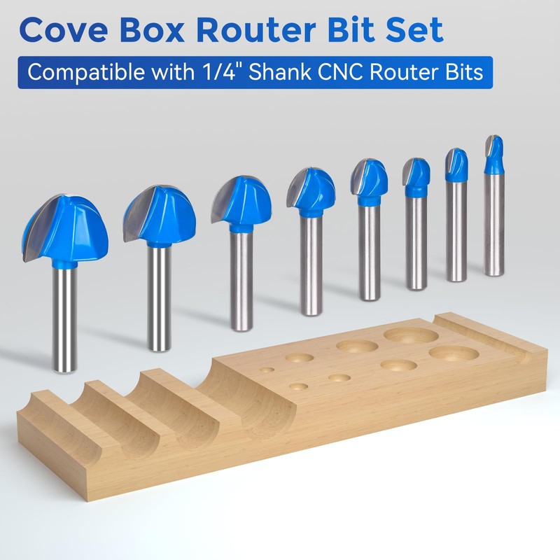 Cove Box Router Bit Set-8Pcs 1/4 Inch Shank Solid Carbide