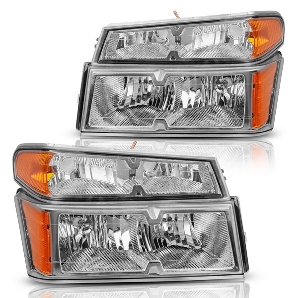 DWVO Headlight Assembly Compatible with 2004-2012 Chevy Colorado/GMC Canyon Chrome Housing Replacement Headlamps with Bumper Lights Driver and Passenger Side