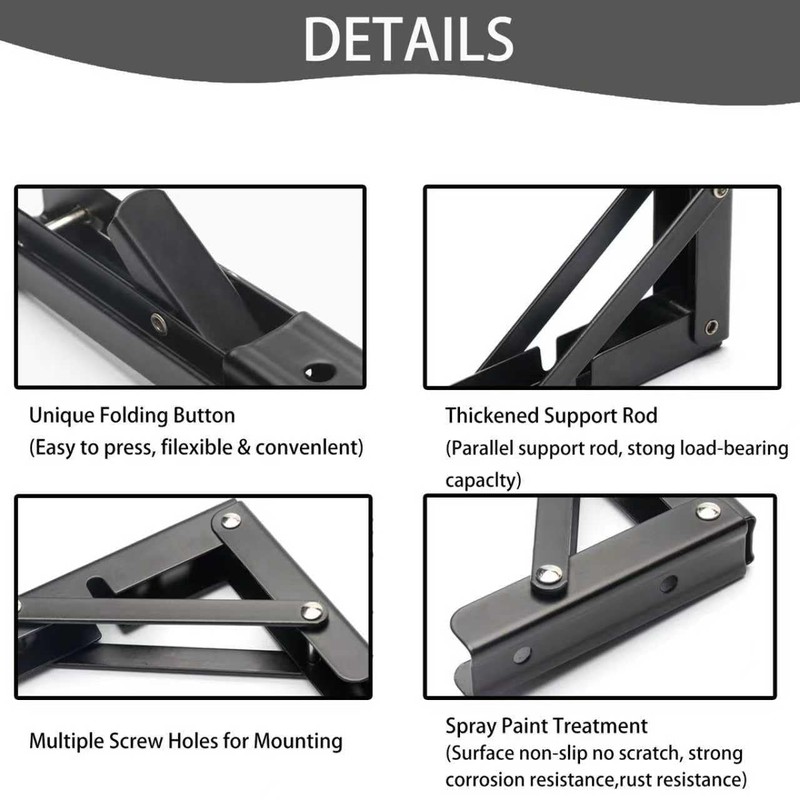 Collapsible Triangle Shelf Bracket Max, 2 Pcs Black Heavy Duty