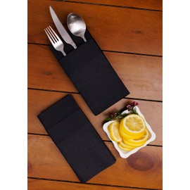 American Homestead Dinner Napkins with Flatware Pocket - Pre-Folded Cloth-Like Disposable Table Napkins - Absorbent Paper Serviettes for Weddings, Parties, and Events - 16" x 15.5" - 50 Count (Black)