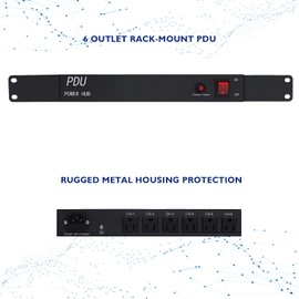 ThePoEstore 6 Outlet Horizontal 1U PDU Rack Mount Power Strips - Surge Protection，AC 100-240V, 10/13A，50-60HZ,Surge Protector Power Strip for Network Server Racks
