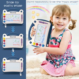 ENCOUN Magnetic Painting Board, Magic Board, Magnetic Drawing Board, Children's Painting Board with Legs and 4 Stamps, Magic Board, Children's Learning Toy, Toddler Toy, Gift 1 2 3 (Blue)