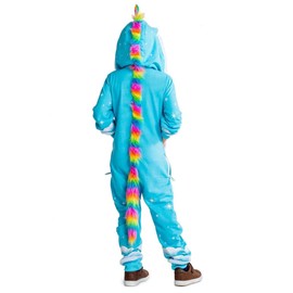 Tipsy Elves Disfraz de unicornio azul claro para jóvenes con melena arcoíris y cola para niños, talla XL