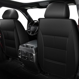 JIAMAOXIN Seat Covers Full Set for Ford F150 2009-2024 2025 and F250/F350/F450 2017-2024 2025: 5 Seat Full Set Faux Leather Truck Seat Covers (Black & Red)