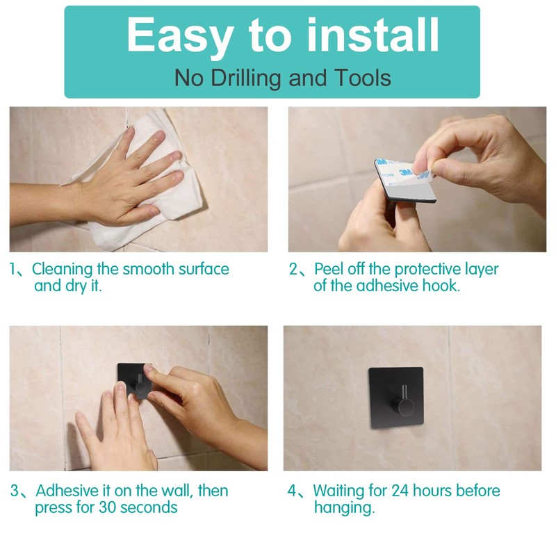 BARONAGE Adhesive Hooks, Heavy Duty Stick on Wall Hooks Robe