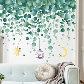Wall Sticker Rattan Plant Coin Grass Flower Butterfly Wallpaper Sticker Removable Stylish Interior Room Wallpaper Sticker Removable Room Decoration Children's Room Bedroom Living Room Wall Sticker