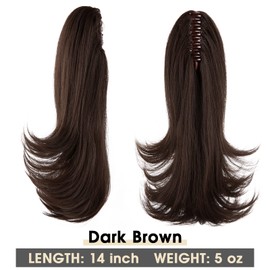 CJL HAIR 14 Inch Claw Clip in Dark Brown Ponytail Extension Synthetic Curly Wavy Fake Faux Hair Pony Tail Hair Piece High Temperature Fiber Hairpieces for Women Girls Kids (Dark Brown)