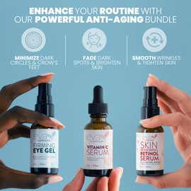 Eva Naturals Facelift in a Bottle Serum Set – Vitamin C, Retinol & Eye Gel for Face & Eyelid – Firming Wrinkle Moisturizer Kit – Dark Circle, Eye Bag & Neck Care – Anti Wrinkle Skin Care for Women