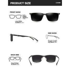 Bircenpro Classic Sunglasses for Men Polarised: UV Protection Fashionable Sunglasses for Driving and Fishing with Al-Mg Frame, L-gunmetal frame black lens