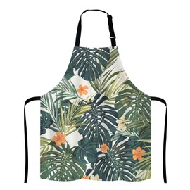 Lefolen Hibiscus Flowers Apron, Summer Colorful Hawaiian Tropical Plants Unisex Kitchen Bib with Adjustable Neck for Cooking Gardening,Adult Size