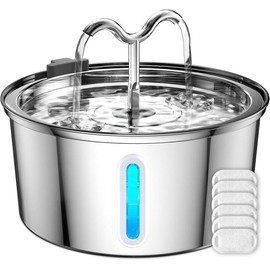 Cat Water Fountain 3.2L/108oz | Stainless Steel Dispenser with Dual Spouts & Quiet Pump | BPA-Free, Auto Hydration for Cats &Dogs | 6 Filters Included