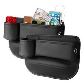 2 Pack Leather Car seat Gap Filler Organizers for Front Seat,Seat Gap Storage with Cup Holder and Storage Box for Phones,Keys,Glasses etc.Suitable for various car models (with cup holder)