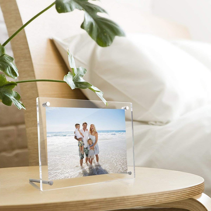 NIUBEE 5x7 Clear Acrylic Desktop Picture Frame, Beveled Frameless Plexiglass