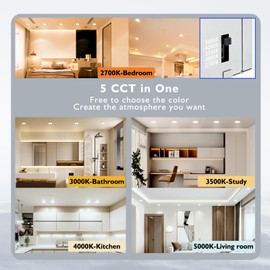 KUCSPP 2 Pack 6 Inch Ultra-Thin LED Recessed Ceiling Light with Junction Box, 2700K/3000K/3500K/4000K/5000K Selectable, 12W 1200LM Brightness,Dimmable Canless Wafer Downlight, ETL