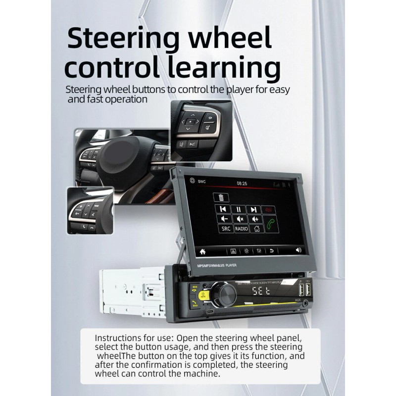 ESSGOO Retractable 7" Single DIN Touch Screen Car MP5 Stereo