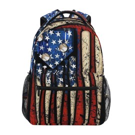 Giwawa American Flag Baseball Print Backpack Patriotic USA School Bookbag for Boys Girls Computer Backpacks Book Bag Travel Hiking Camping Gym Daypack 11.5x8x16 inch