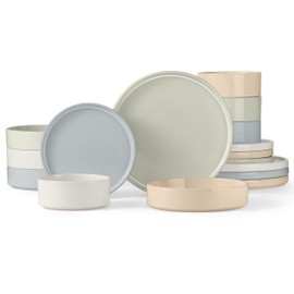 Herogo Dinnerware Dishes Sets with Pasta Bowls, 16 Piece Stoneware Plates and Bowls for 4, Ceramic Dinner Ware for Kitchen, Dishwasher & Microwave Safe, Speckled Multicolor