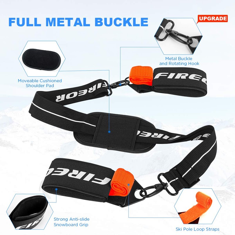 FIREOR Ski Carrier Strap, Snowboard, Pole and Boot Carry Sling