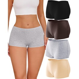 ROSYCORAL Boy Shorts Underwear for Women Cotton Panties Mid Rise Undies Full Coverage Boxers Briefs Boyshort 4 Pack S-XXL (L)