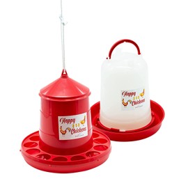 Pack of 2 kg Drinking Trough and 3 Litre Drinking Trough for Chickens and Other Poultry Made of Sturdy Plastic Includes Hanging Rope