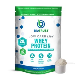BioTrust Low Carb Lite, Low Calorie Protein Powder – Low Carb, Sugar Free, Low Sodium, Keto Protein Powder – 20g Grass-Fed Whey Protein Isolate with Digestive Enzymes – Unflavored, 14 Servings