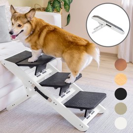 Dog Steps for Bed & Couch 2-in-1 Dog Stairs/Ramp - Height Adjustable Dog Ramp for Couch 7” - 20” - Pet Stairs, Dog Stairs for Small Dogs - Easy to Move Pet Steps with Landing Platform, White