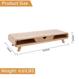 Gdrasuya10 Monitor Stand Riser Farmhouse Style Bamboo Laptop Stand Riser Holder with Storage Drawer Modern Computer Stand for PC Monitor Laptop Office Desk Organization (Wood Color)