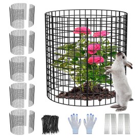 6 Pack Plant Protector from Animals, 13.5" Dia x 14" H Wire Plant Protectors, 18pcs Pre-Bent Metal Mesh to Keep Animals Out with Zip Ties & Stakes (6 Packs)