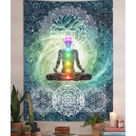Tapiz vertical de chakras, 7 chakras, yoga, meditación, decoración Zen, tapiz para colgar en la pared para recámara, tapices espirituales de loto hippie, póster para playa, recámara universitario, hogar (40 de ancho x 60 de alto)